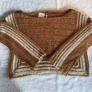 NWT Free People brown and cream loose knit pullover, wide neck, size S